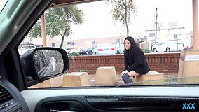 Concupiscent driver blocks the car door and bangs Latina