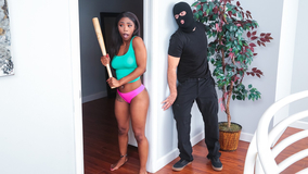 Scared black girl gets ravaged by a white burglar