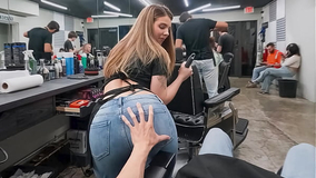 Groping the Trampy Youthfull Cleaner’s Donk in the Barbershop - PervTeen